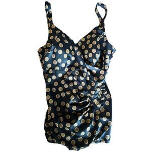 Vintage Maxine of Hollywood Black & Gold Polka Dot Swimsuit  Size Approx M/L